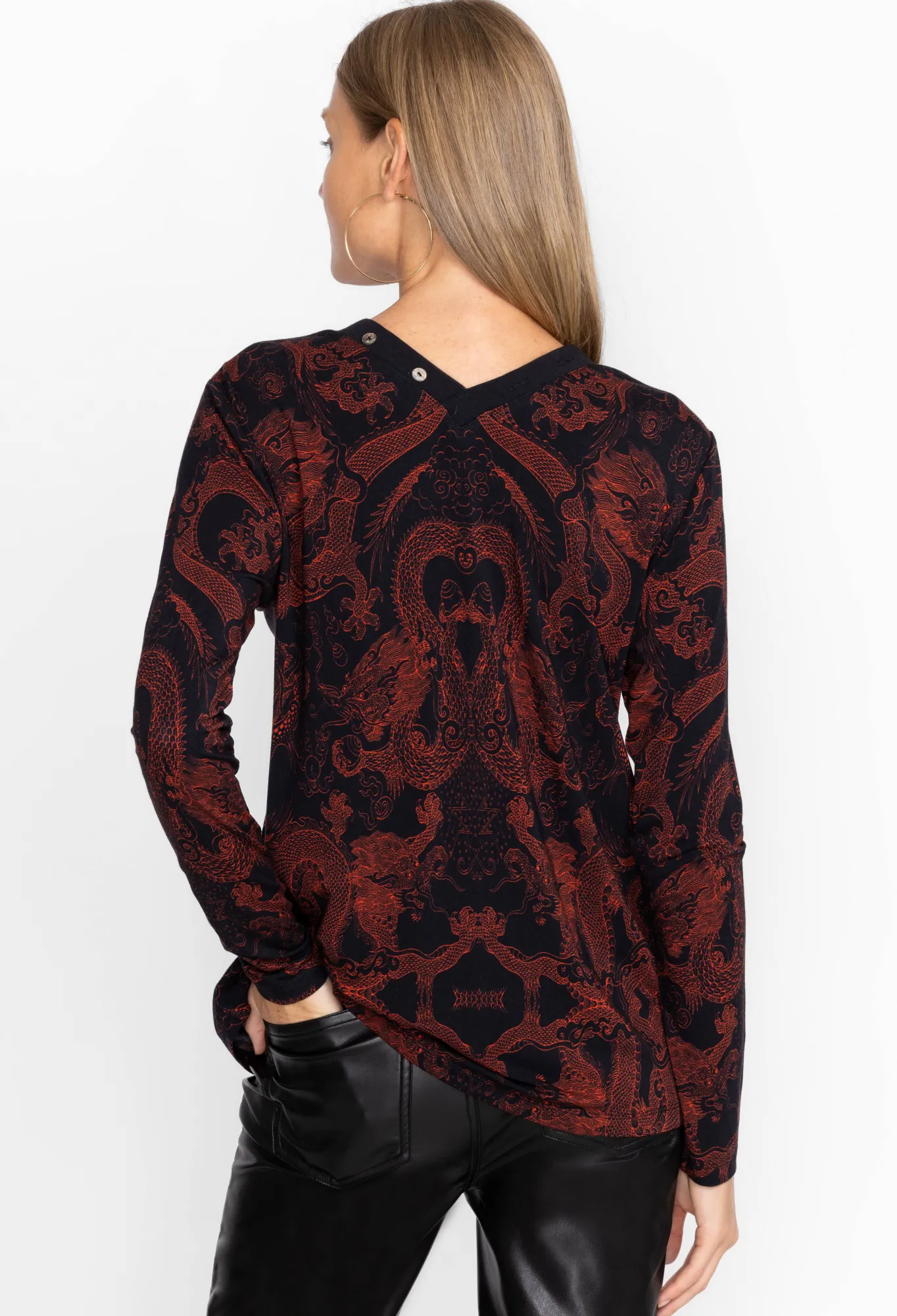 Clearance Button Neck L/S Tee Women Tops