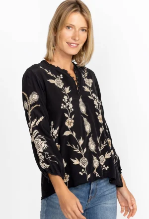 Clearance Calipso Button Neck Field Blouse Women Tops