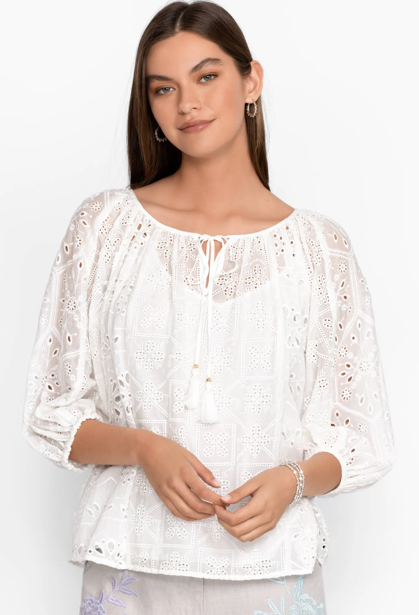 Fashion Castillo Eyelet Blouse Women Tops