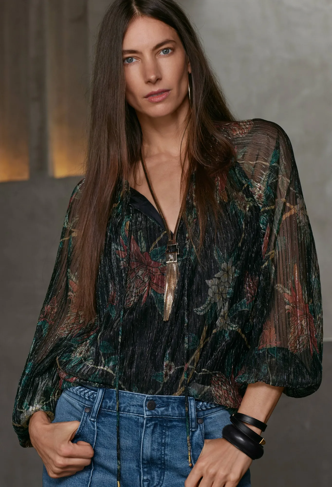 Shop Evelina Metallic Blouse Women Tops