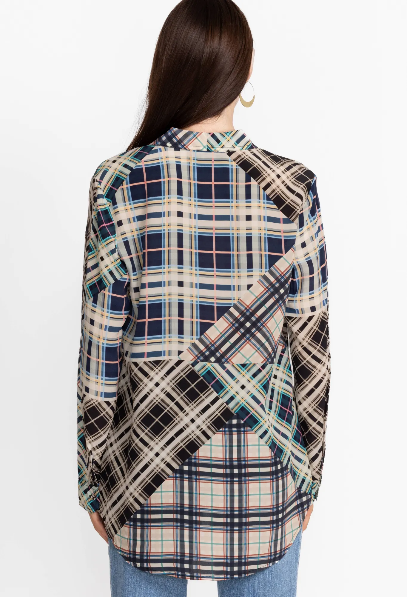 Sale Idora Patchwork Button Down Shirt Women Tops