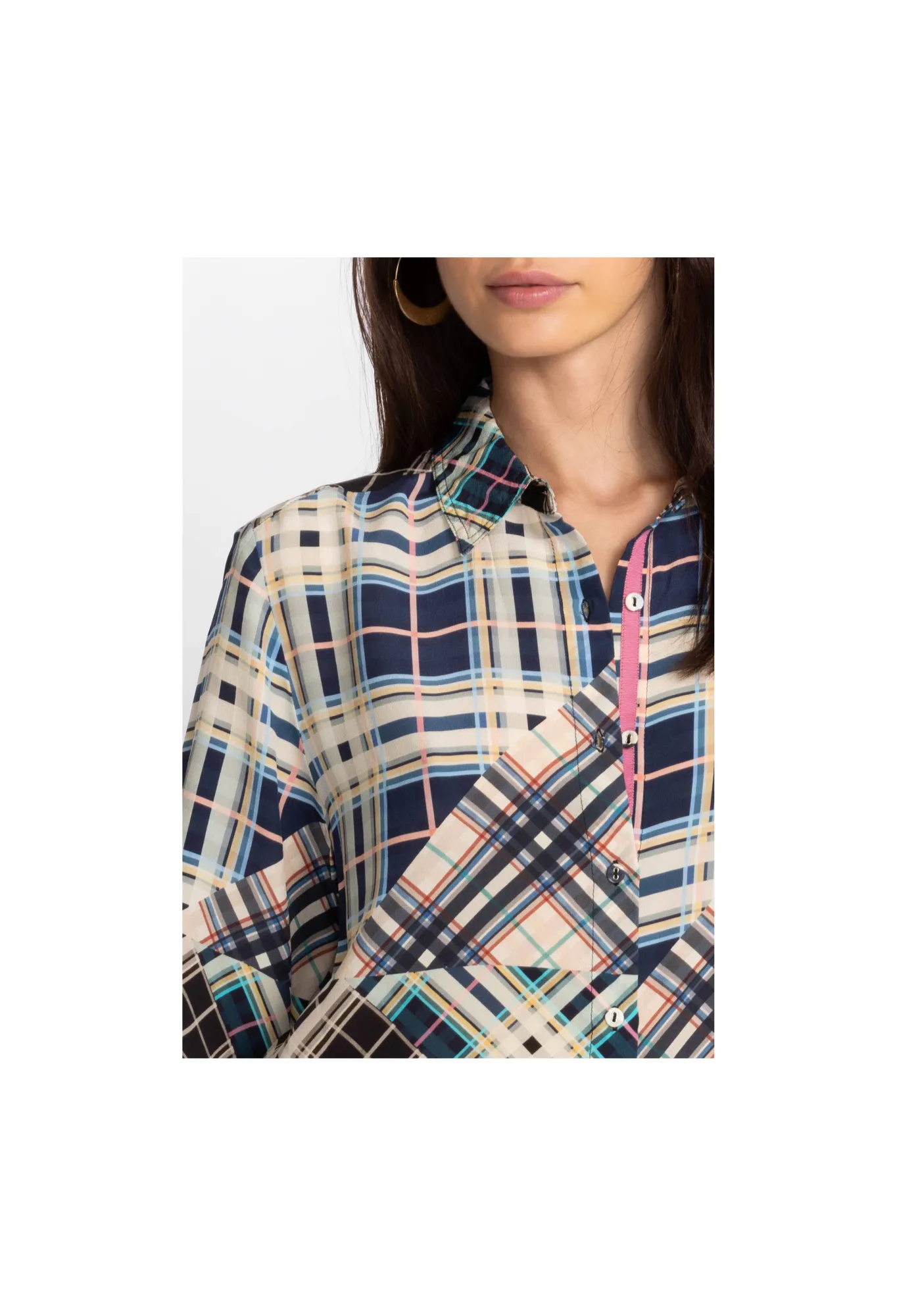 Sale Idora Patchwork Button Down Shirt Women Tops