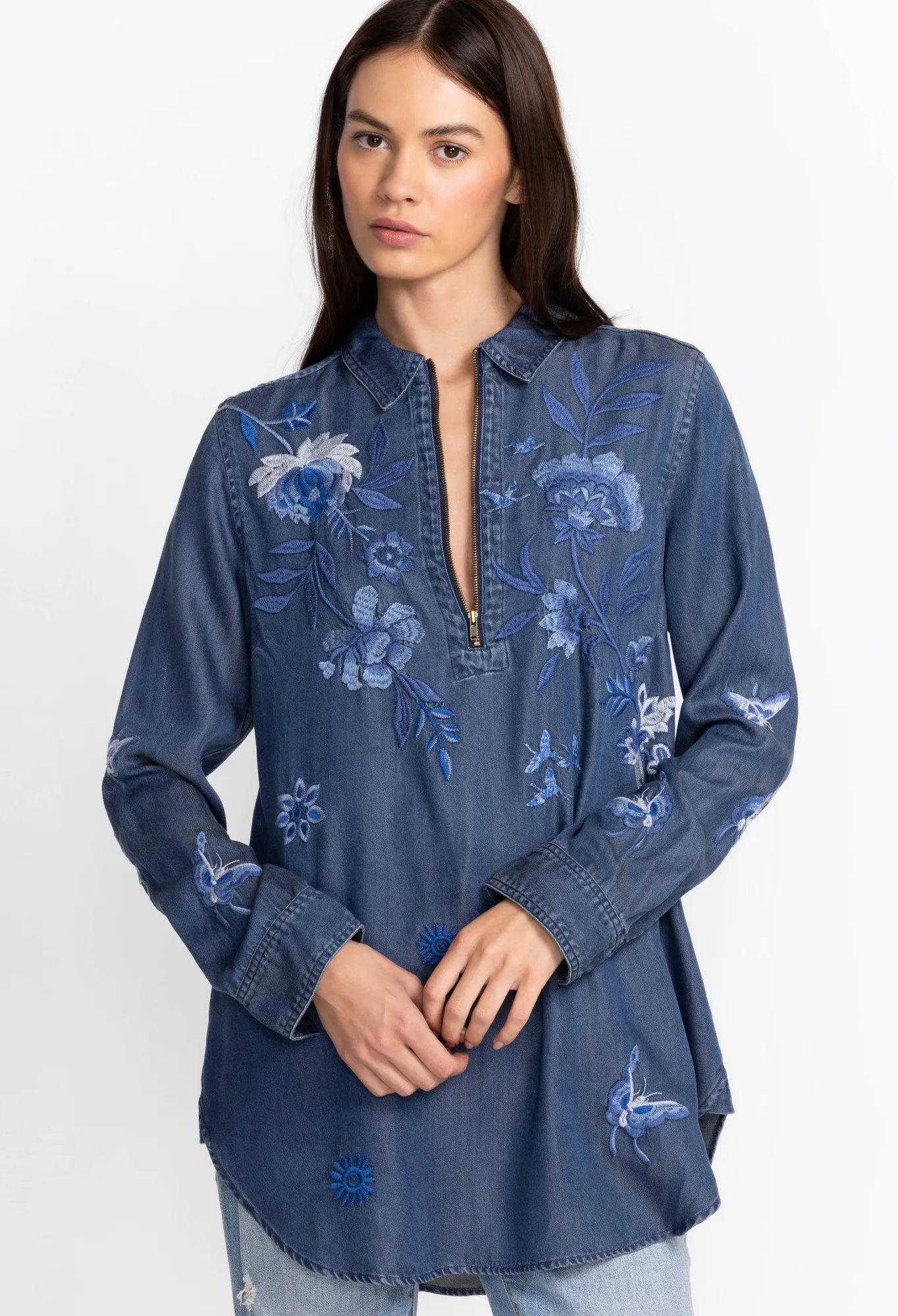 Hot Jazmine Zipup Shirt Tunic Women Tops