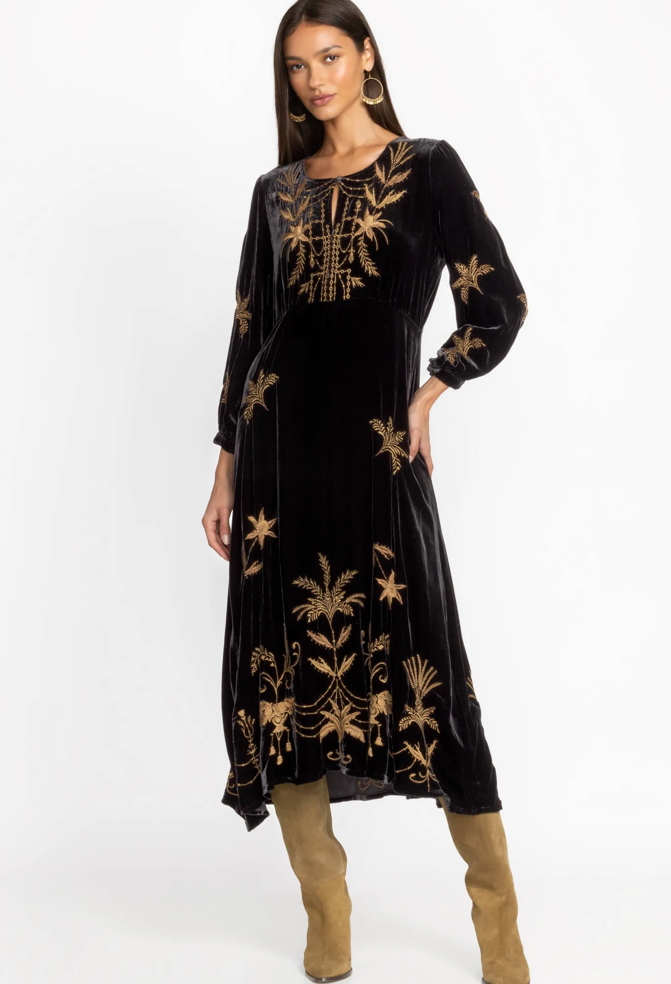 Fashion Palmira Velvet Effortless Midi Dress Women Dresses