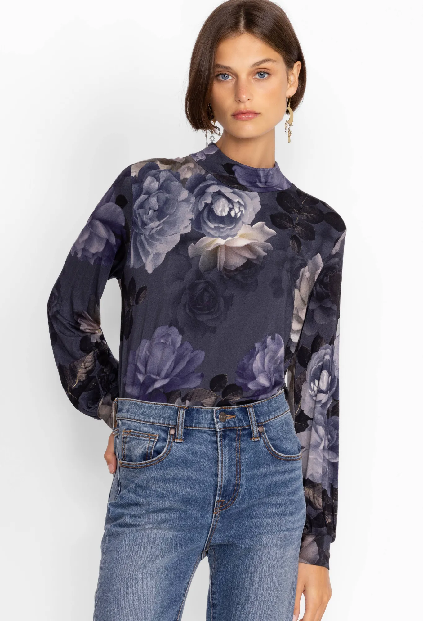 Store Puff Sleeve Mock Neck Women Tops