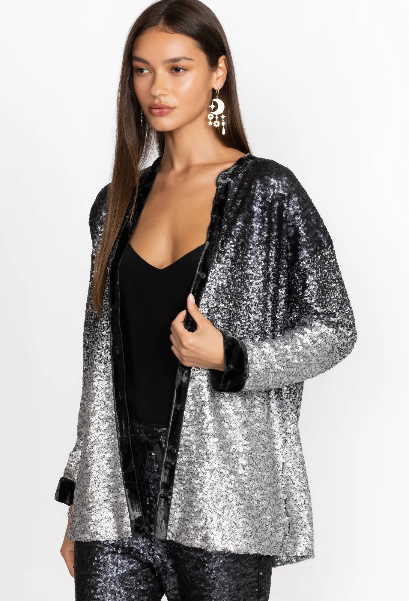 Fashion Sequin Button Up Women Tops