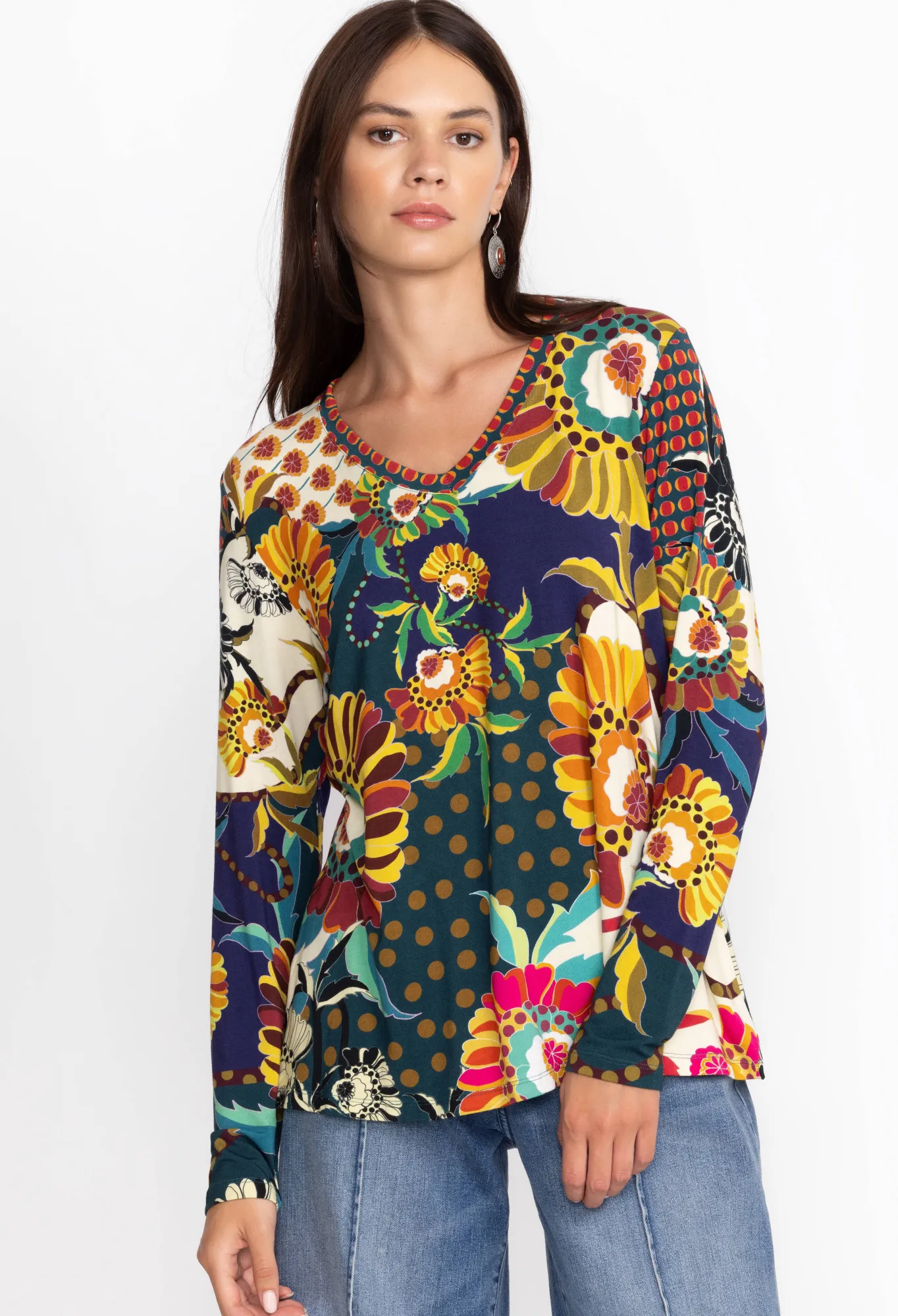 Fashion The Janie Favorite Long Sleeve V-Neck Swing Tee Women Tops