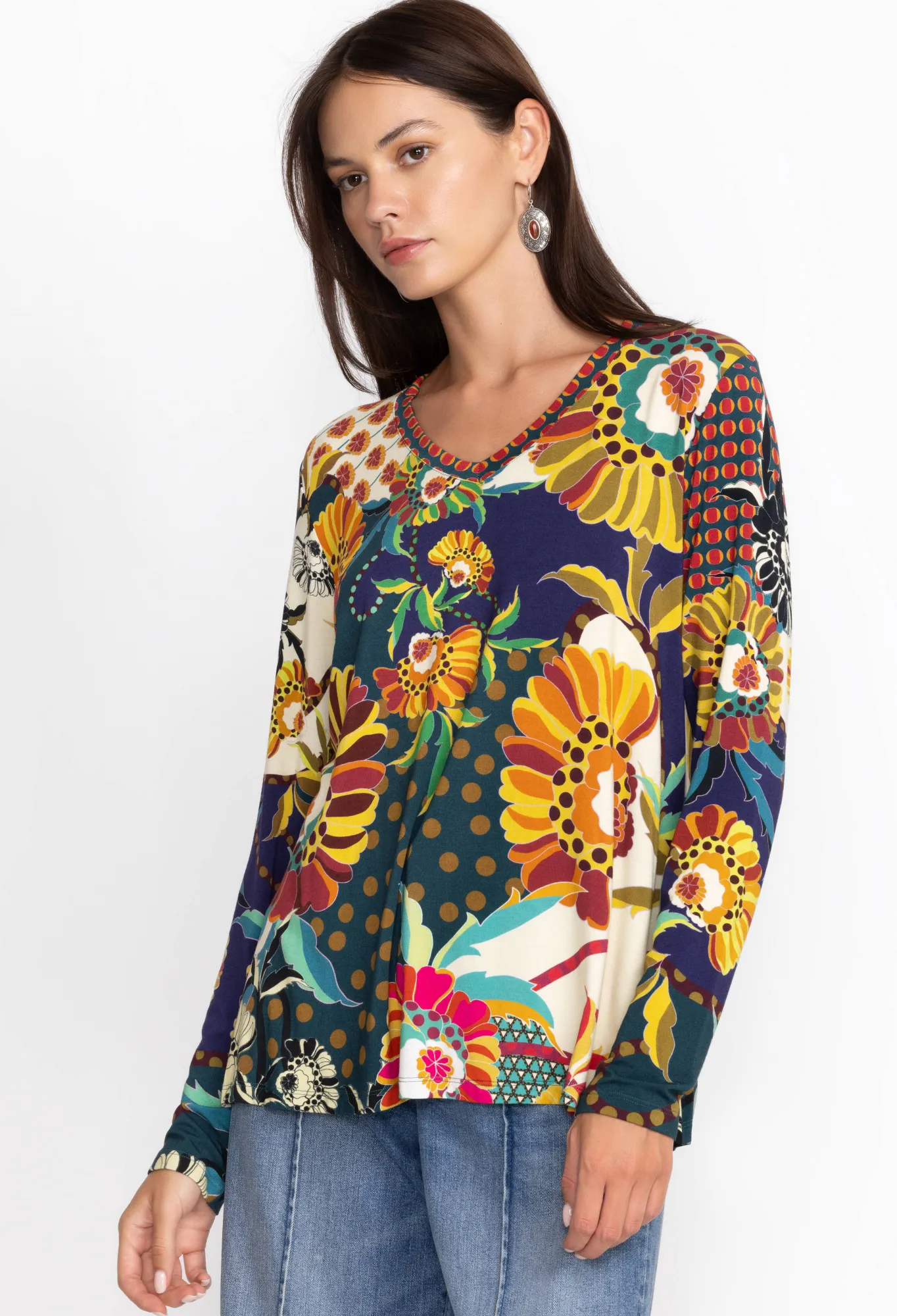 Fashion The Janie Favorite Long Sleeve V-Neck Swing Tee Women Tops